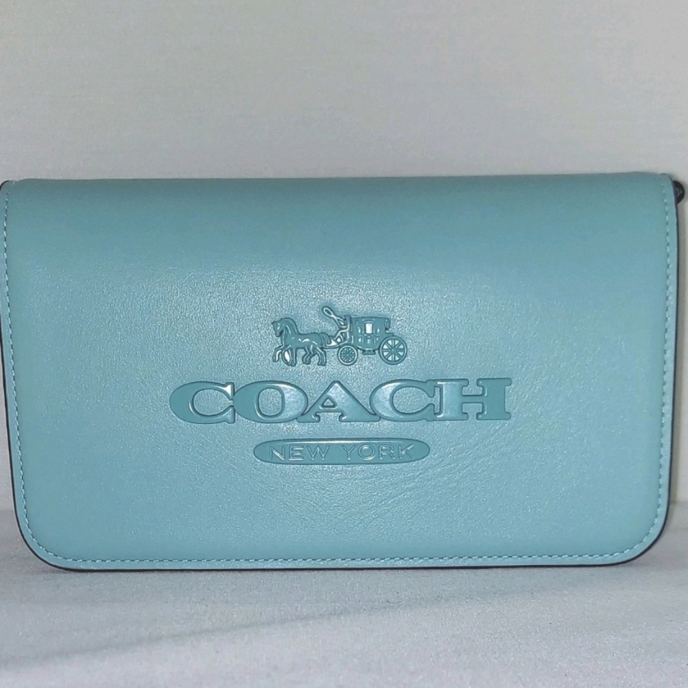 Coach Toni Smooth Leather Crossbody Shoulder Clutch Blue Silver Hardware CT778 - Picture 2 of 15